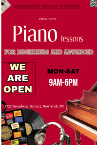 红色 Piano Lessons Pinterest Graphic Template
