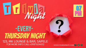 Red Typographic Trivia Night  Youtube Channel Cover Photo Coverfoto til YouTube-kanal template