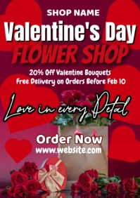 Red Typographic Valentine's Day Flower Shop A4 template