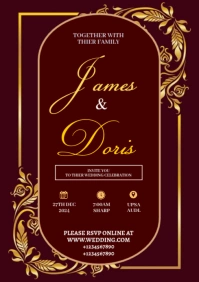 Red Typographic Wedding Invitation Card  A1 template