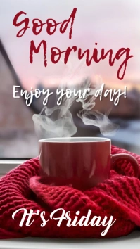 Red Typography Good Morning Friday Digital Di template