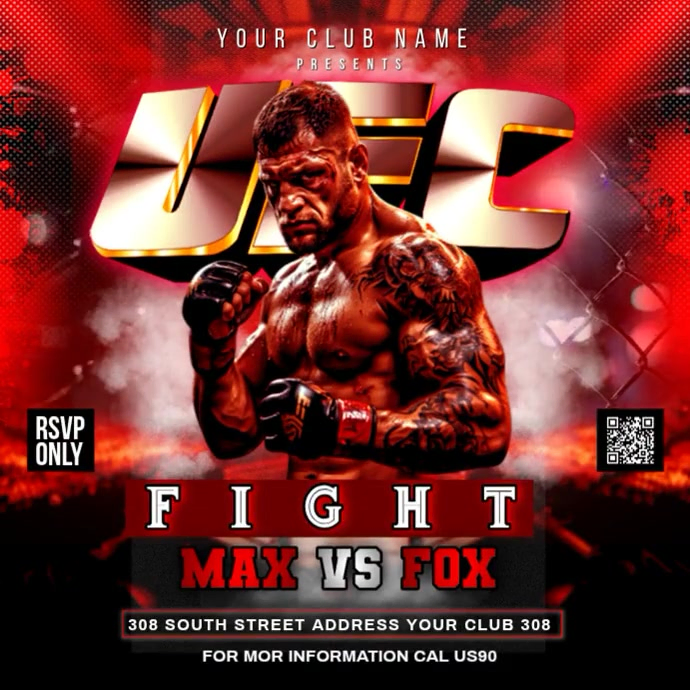 Red UFC Fight Event Square Video Template | PosterMyWall