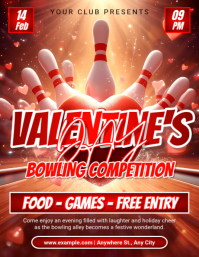 Red Valentine's Day Bowling Competition Flyer Ulotka (US Letter) template