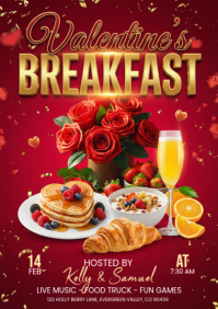Red Valentine's Day Breakfast Event A4 template