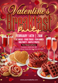 Red Valentine's Day Breakfast Party A4 template
