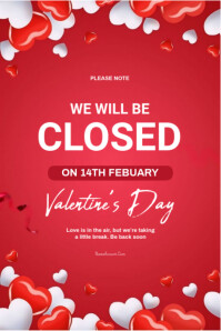 สีแดง Valentine's Day Closure Notice Poster Template