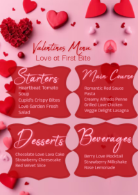 Red Valentine's Day Menu CARD DESIGN TEMPLATE A6