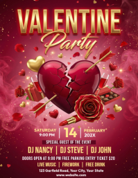 Red Valentine's Day Party Flyer ใบปลิว (US Letter) template