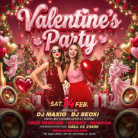 Red Valentine's Day Party Square Video Carré (1:1) template