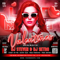 Red Valentine's Day Party Square Video Cuadrado (1:1) template