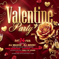 Red Valentine's Day Party Square Video Carré (1:1) template