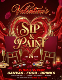 Red Valentine's Day Sip and Paint Event Flyer template