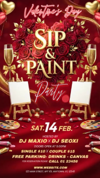 Red Valentine's Day Sip and Paint Party Instagram Story Video template