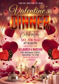 Red Valentine's Dinner Celebration A4 template