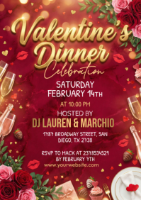 Red Valentine's Dinner Celebration A5 template