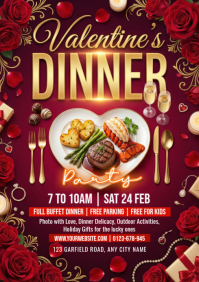 Red Valentine's Dinner Party A4 template