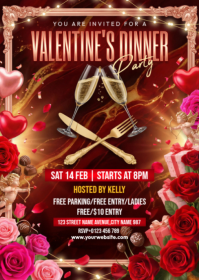 Red Valentine's Dinner Party A6 template