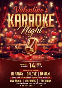 Red Valentine's Karaoke Night A4 template