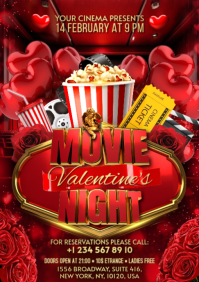Red Valentine's Movie Night A2 template