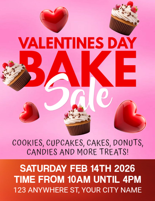 Red Valentine's Day Bake Sale Flyer Template | PosterMyWall