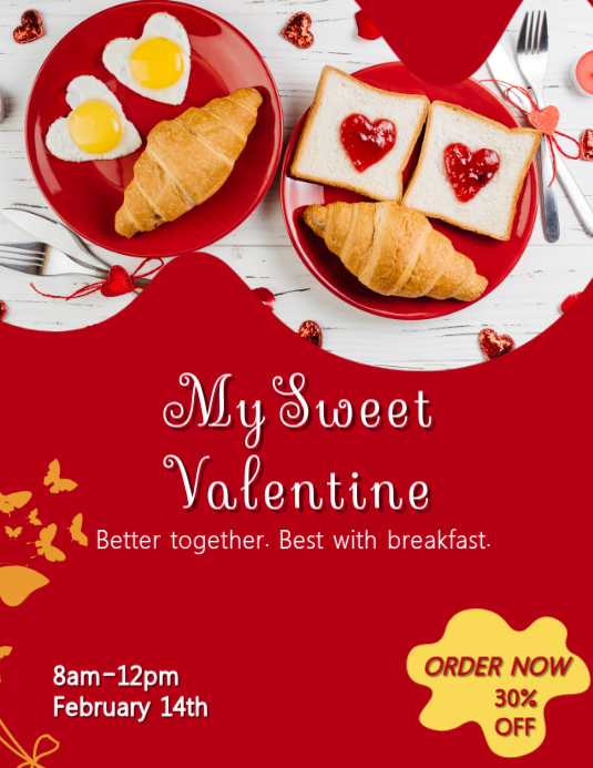 Plantilla de Red Valentine's Day Breakfast Promotion Flyer | PosterMyWall