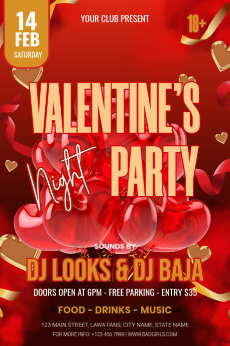 Red Valentine's Day Party Poster Template | PosterMyWall