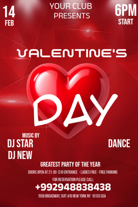 Red Valentine's Day Party Poster Template | PosterMyWall