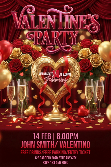 Red Valentine's Day Party Poster Template | PosterMyWall