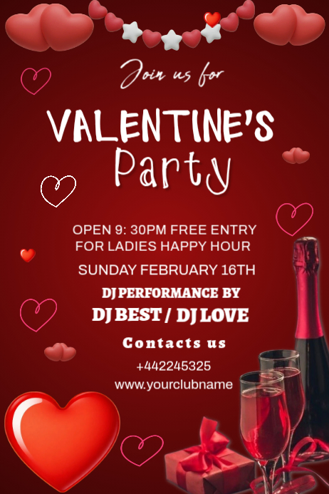 Red Valentine's Day Party Poster Template | PosterMyWall