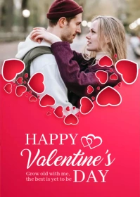 Red Valentine's day photo card A6 template