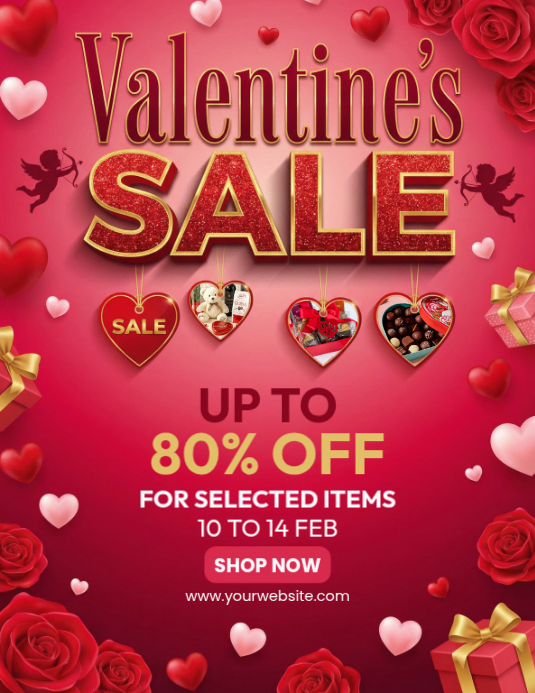Red Valentine's Day Sale Flyer Template | PosterMyWall
