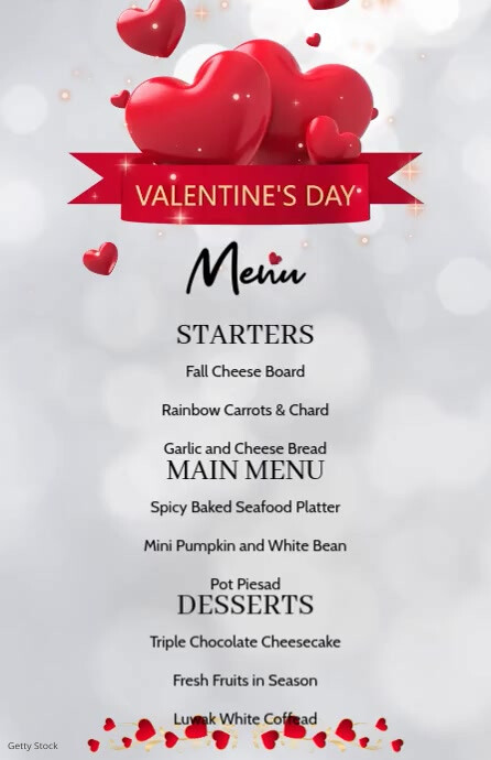 Red Valentine's Food Menu Tabloid template