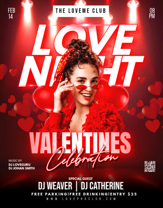 Red Valentines Celebration Party Flyer Poster/wallboard template