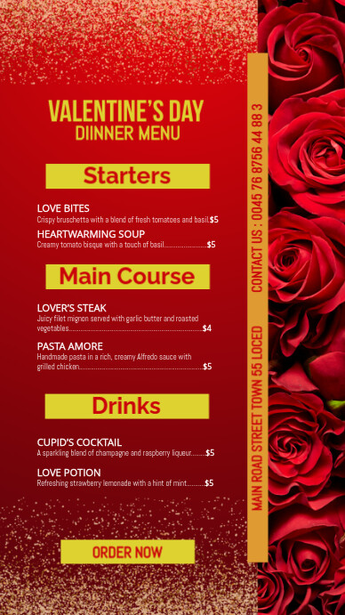 Red Valentine’s Dinner Menu Instagram Story template