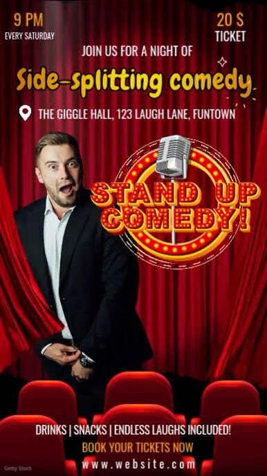 Copy of Red Vintage Amazing Stand Up Comedy Ad Tiktok Video | PosterMyWall