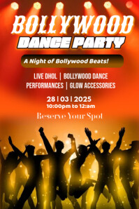 Red Vintage Bollywood Dance Party Poster template