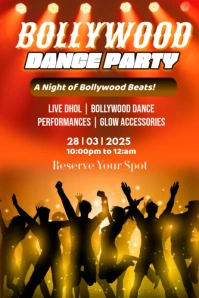 Red Vintage Bollywood Dance Party Poster template