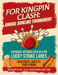 Red Vintage Bowling Tournament Flyer ใบปลิว (US Letter) template