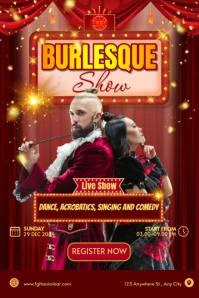 Red Vintage Burlesque Show 2024 Poster Póster template
