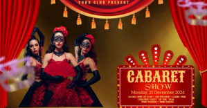 Rood Red Vintage Cabaret Show 2024 Facebook Event Cover Facebook begivenhed cover Template