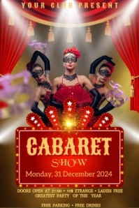 Red Vintage Cabaret Show Poster Плакат template