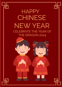 Red Vintage Chinese New Year  A6 template