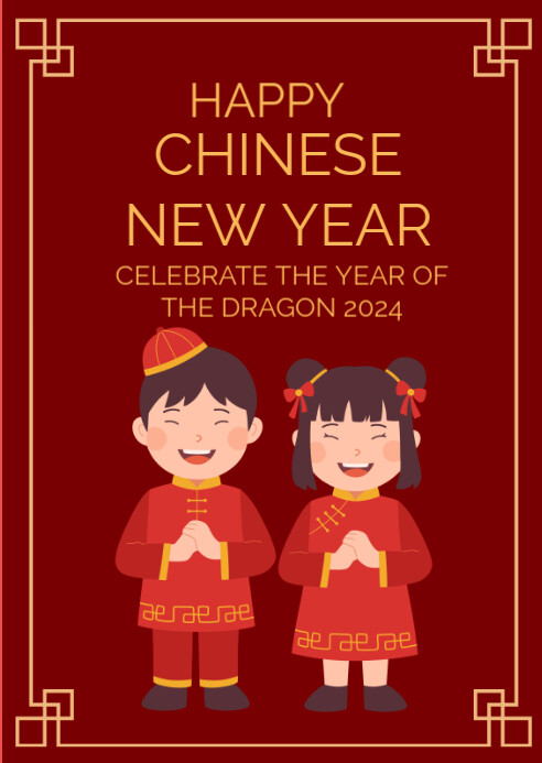 Red Vintage Chinese New Year  A6 template