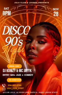Red Vintage Disco Party Flyer Half Page Wide Halv side bred template