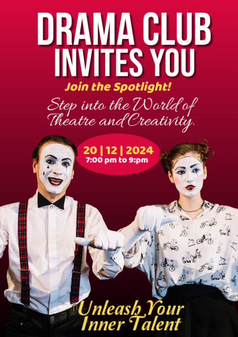 Red Vintage Drama Club Invites You A4 template