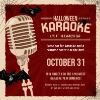 Red Vintage Halloween Karaoke Video Invite Vierkant (1:1) template