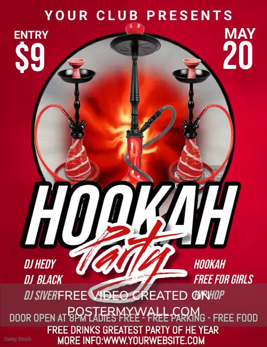 Red Vintage Hookah Party Flyer (us Letter) template