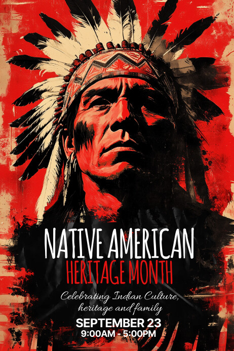Real Native Poster Red Vintage Native American Day Poster Template | PosterMyWall