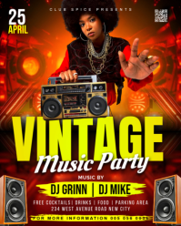 Red Vintage themed Music Party night club festival concert promotion flyer template online poster In Instagram Portrait
