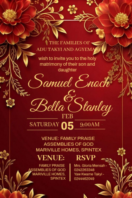 Red Wedding Invitation Poster Template | PosterMyWall